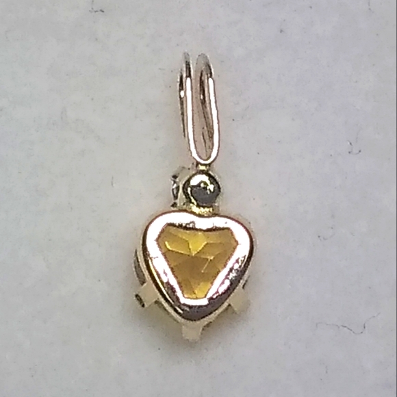 Mini 14KT Gold Citrine Heart & Diamond Vntg Charm / Pendant Clyde Duneier - Picture 4 of 5